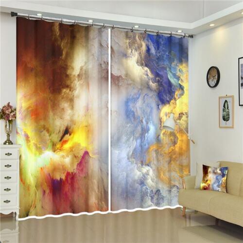 3D Window Curtain Natural Beautiful Colored Cloud Photo Customize Size 3D Curtains For Bedroom Blackout Window Curtains 2 Panels