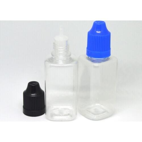 500pcs Square Empty PET 30ml Plastic Dropper Bottles with Childproof Caps E liquid Clear Hard Bottle