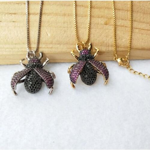 6 Pieces Micro Pave burgundy CZ zircon Lucanidae Insect charm Pendant Jewelry Findings DIY necklace for Women NK357