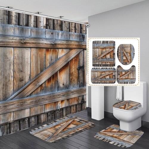 OLIVE Waterpoof Curtains For Bathroom Personalized 3d Design Wooden Door Print Black Out Curtains And Carpet