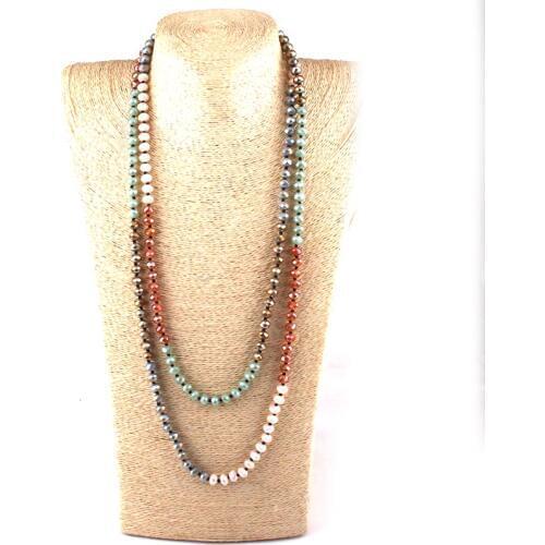 Free Shipping Fashion Bohemian Jewelry long knotted Halsband 5 Color Multi Crystal Necklace