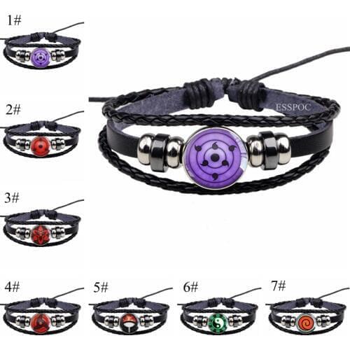 Rinnegan Eyes Naruto Bracelet Sharingan Eye Black Leather Bracelet Uchiha Uzumaki Clan Logo Anime Cosplay Lover Gift