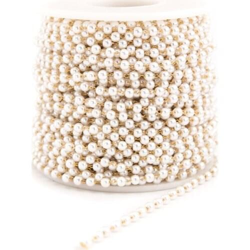 Stainless Steel Diy Bracelet Necklace Artificial pearl 3mm Bead gold Chains For Jewelry Findings cable Chain Supplies Making