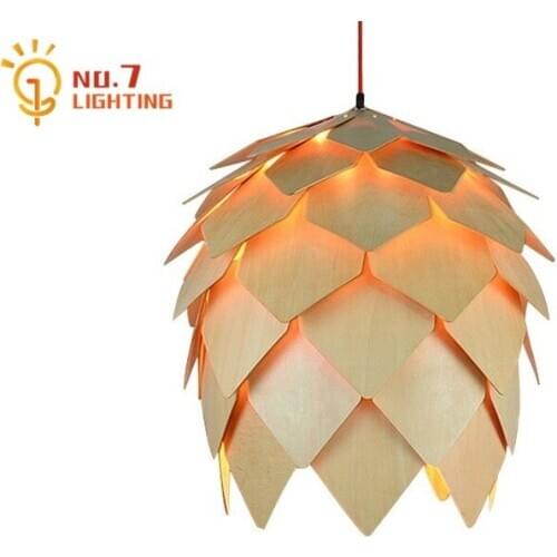 Wooden Pinecone Pendant Lights E27 LED Wood Lamps Restaurant Modern Suspension Luminaire for Living/Dining Room Decor Kitchen