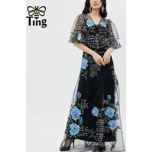 Tingfly Designer Runway Rose Floral Print Sheer Party Night Dresses Women Vintage Elegant Ruffles Summer Dress Elbise Robes Tide