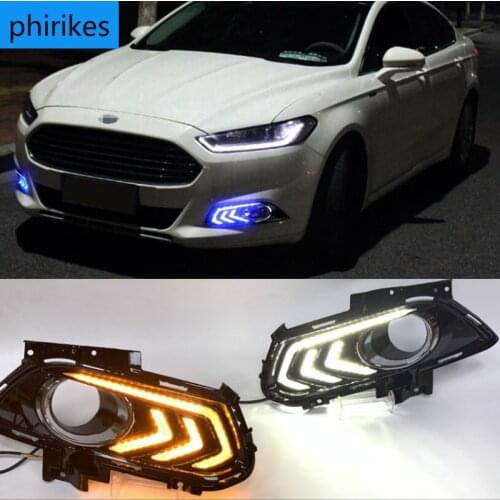 2PCS Led DRL Daytime Running Light 3 Colors in One Light for Ford Mondeo Fusion 2013 2014 2015 2016 With Fog Lamp Hole