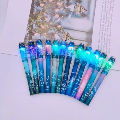 1pc 12 Constellation Glow Turn Pen Bright Pen Colorful LED Light Finger Creative Flash Rotating Gel Pen Spinning Rotation Pen