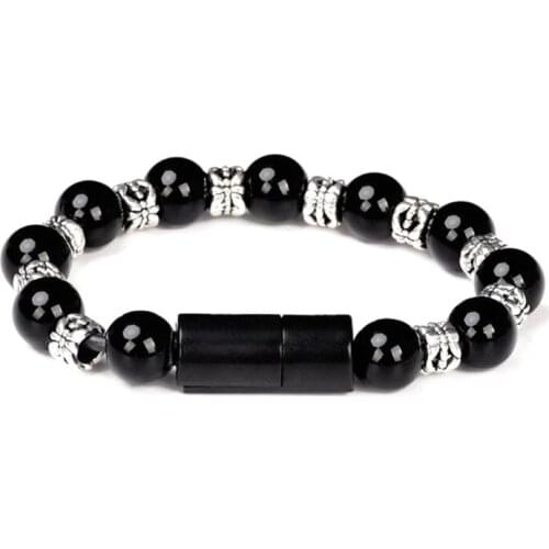 Data Cable Fast Transmission Can Be Connected to Plugs Type C Bead Bracelet Acrylic + Metal Black/ White USB Cables