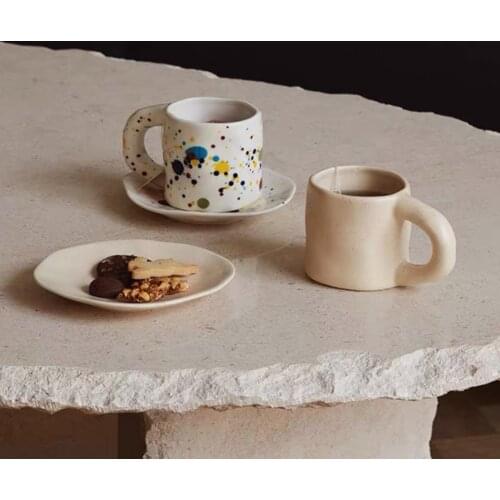 Ceramic Mug Coffee Cup Tiki Bar Saucer Set Household Handmade Breakfast Milk Couteau Viking Nordic Color Spray Moscow Mule