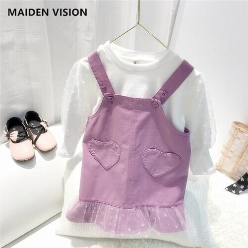 Baby girl outfit spring New Arrival Ruffle lace suspender Dress 2 Pieces Girls Suit shirt Top+Denim suspender skirt Kids Clothes