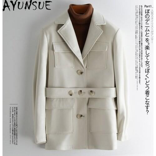 AYUNSUE Natural Top Quality White Genuine Leather Jacket Women 100% Sheepskin Coat Female Spring Autumn Clothes 2020 Femme Veste