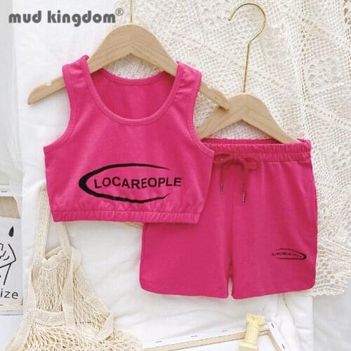 Mudkingdom Summer Kids Sets Short Sleeveless Letter Pullover Vest Belt Shorts Set for Boys Girls Casual Outfits Kids Clothes