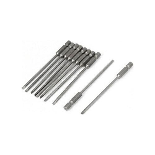 100mm Long 1/4" Hex Shank 3mm Magnetic Tip Slotted Screwdriver Bits 10pcs