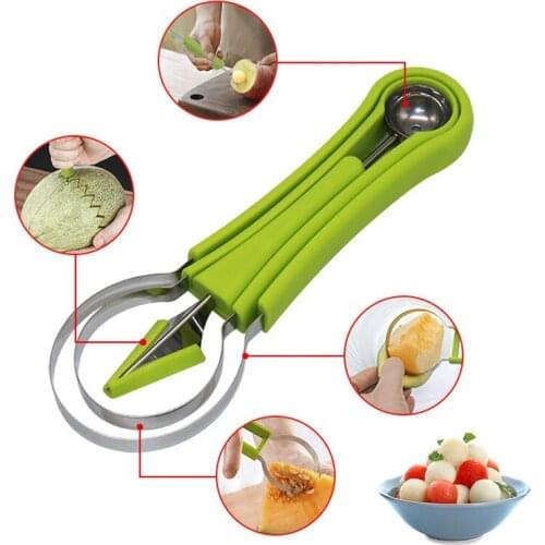 Three-In-One Fruit Cutter Stainless Steel Multi-Purpose Fruit Baller Watermelon Spoon Flesh-Digging Tools Kitchen Accessories