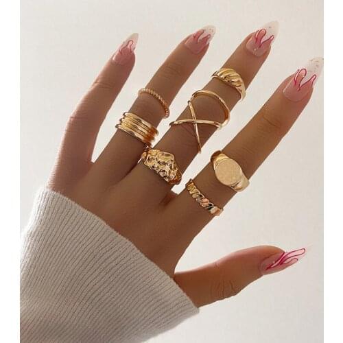 8 Pcs/Set Fashion Gold Geometric Rings Set Vintage Personality Knuckle Rings for Women Men Party Jewelry Accessories