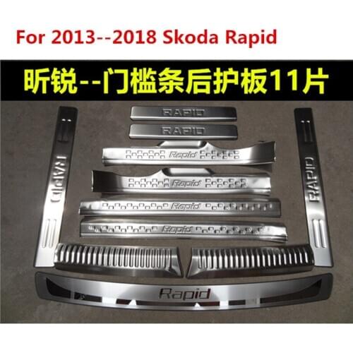 Stainless steel Scuff Plate/Door Sill and Rear bumper Protector For 2013--2018 Skoda Rapid Car-styling