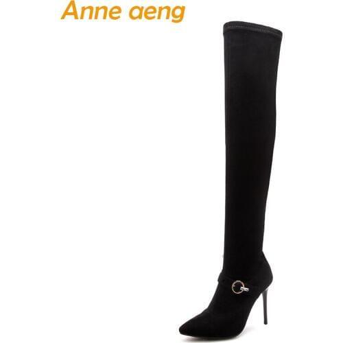 2018 New Winter Women Over-The-Knee Boots High Thin Heel Pointed Toe Sexy Ladies Women Shoes Black Thigh High Boots Big Size