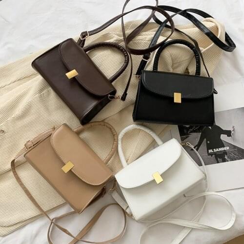 New Fashion Girl Retro PU Concise Solid Color Metal Buckle Women Mini Handbag With Strap Small Tote Bag 2021 YF2177