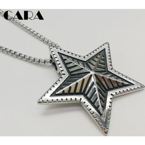 2019 New Arrival Mens punk vintage fashion necklace 5 point antique silver-color star pendant neckace for men ,CAGF0062