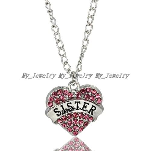 Charm Pink Crystal Love Heart Necklace & Pendant For Sister Women Jewelry Long Chain Birthday Gifts Best Selling Hot Wholesale