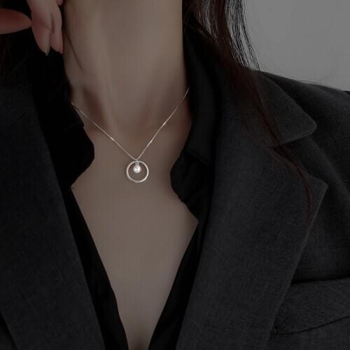 925 Sterling Silver Round Circle Pearl Necklace for Women Silver Box Chain Jewelry New Gifts S-N730