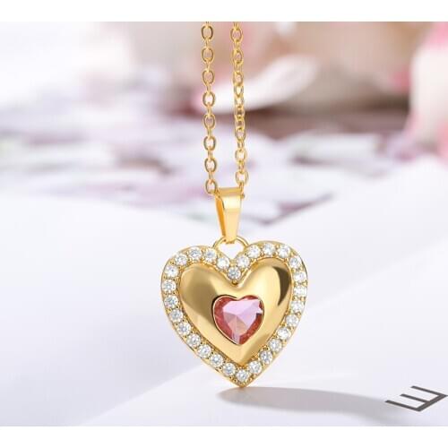 Crystal Heart pendant Necklace For Women Top Quality Jewelry Gold Chain Girlfriend Gift Valentines Day