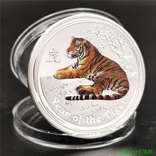 4CM New Australia Zodiac Animal Year of The Tiger Silver Plated Coin 1 Oz Painted Commemorative Medal Craft Collection