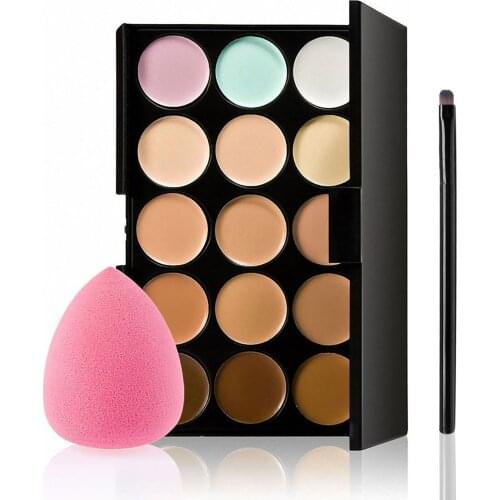 Professional Contour Eyeshadow Face Cream Makeup Foundation Kit Camouflage Concealer Palette with Sponge Puff & Makeup Brush