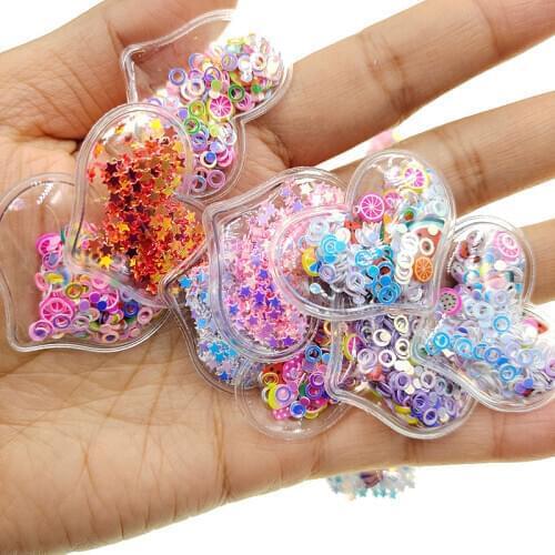28pcs/lot 3.8*3cm heart Transparent Bling bling Flowing Patches Appliques for DIY Children Clip Accessories