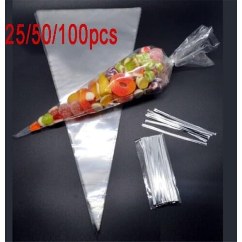 25/50/100pcs Christmas gift flowers wedding party popcorn Halloween candy transparent cellophane packaging bag