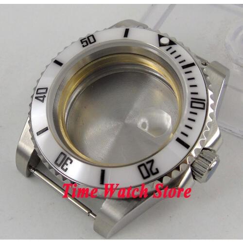 Sapphire glass white ceramic bezel date magnifier stainless steel 40mm Watch Case fit Miyota 8215 ETA 2836 movement C146