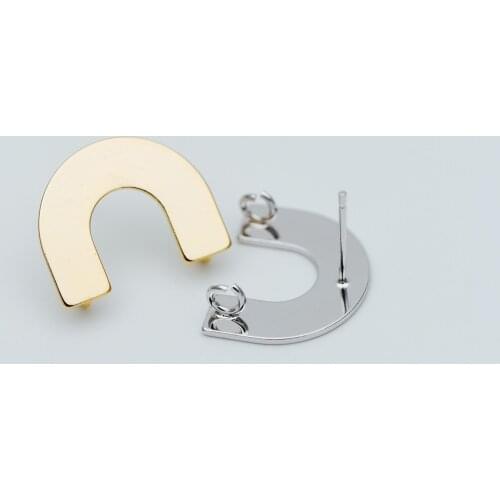 10pcs Horseshoe Stud Earrings, Real Rhodium plated Brass, U-shaped Ear Posts with Loop (GB-595)