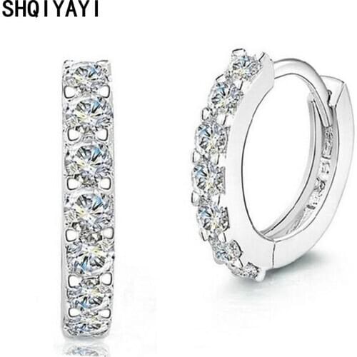 SHQIYAYI 925 Sterling Silver Stud Earring For Women Girl Ear Jewelry New Fashion Cubic Zirconia Korean Female Party Circle 024