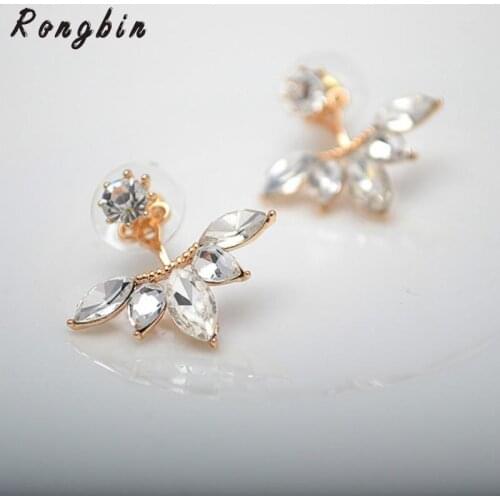 2017 High Quality Lovely Girls Fashion Exquisite Gold Zircon Leaf Ear Clips Stud Earrings For Women Trending Jewelry