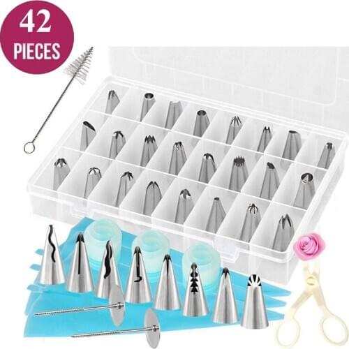 SHENHONG 42Pcs Cake Decorating Tools Icing Piping Tips Pastry Nozzles Converter Cream Bag Confectionery Cupcake Dessert Baking