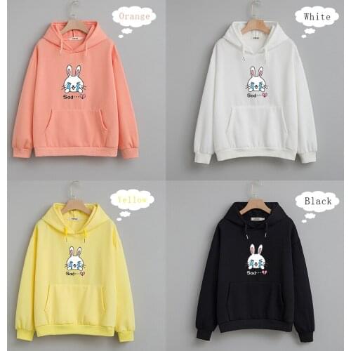 Kpop Clothes Women Hoodies Oversize Cotton Autumn Winter Sweatshirts Streetwear Pullover Cute Anime Rabbit Print Ladies Hoody