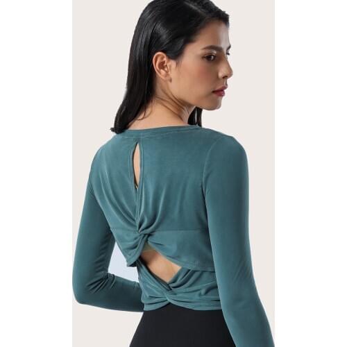 2021 Kink Hollow Out Back Yoga Tops Long Sleeve Workout T shirt Gym Breathable Sport Crop Tops Slim Sexy Fitness Running Shirts