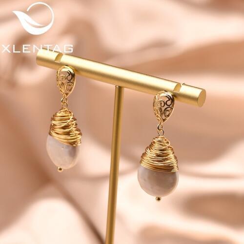 XlentAg High Quality Natural Fresh Water White Pearl Drop Earrings For Women Girl Lovers' Birthday Handmade Fine Jewelry GE0891