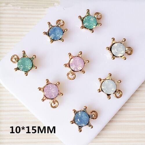 Factory Price 10*15MM Colorful Jelly Crystal Rhinestone Paved Spikes Sun Shape Floral Jewelry Charms Gold Tone Alloy Charm Craft