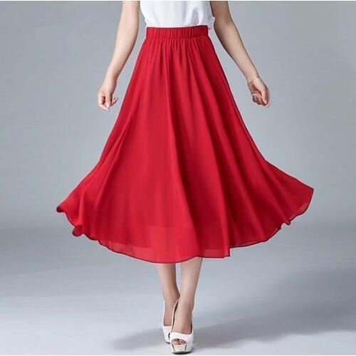 New autumn and summer solid color ladies chiffon skirt thin elastic high waist casual A line skirt fashion large size M-7XL