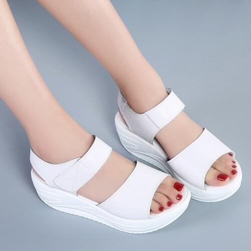 ZZPOHE Summer Womens Sandals 2021 Fashion high Heel Platform Open Toes Women Wedges Sandals Ladies Soft Leather White Sandals