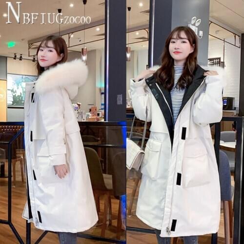 Cargo Women Parkas Long Style Korean Loose Thick Faux Fur Collar Female Overcoat