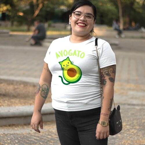 Avocado Cat Print T Shirts Women Exquisite Short Sleeve Tumblr Mujer Animated Tee 2021 Arrivals Shirt Femme Top Cartoon Camiseta