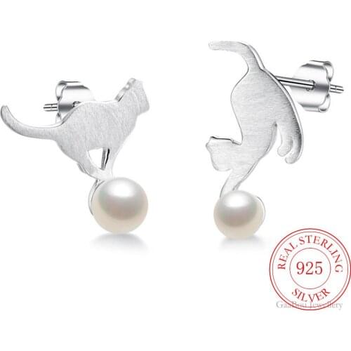 Cat 925 Sterling Silver New Jewelry Luxury Pearl Classic Stud Earrings For Women Retro Trendy Wedding Girls Gift