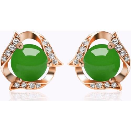 925 Sliver Emerald Jade Jewelry Inlaid Beads Earrings National Style Green Agate Accessories DIY Chalcedony Women Ear Studs