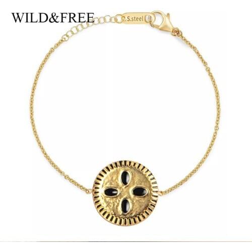 Wild & Free Stainless Steel Bracelet For Women Gold Round Shape Black Leaf Braceleyts Feminina Lovers Engagement Jewelry