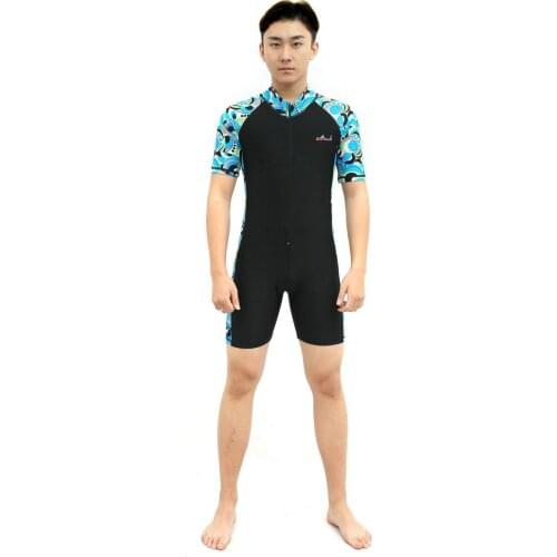 Women Men One Piece Lycra UV Swimwear Water Sport Short Sleeve Bathing Suit Front Zipper Beach Surfing Diving WetSuit Rash Guard