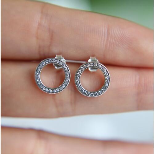 2017 high quality circle round outline bling micro pave cz Silver Stud Clear CZ 925 Sterling Silver circle earring