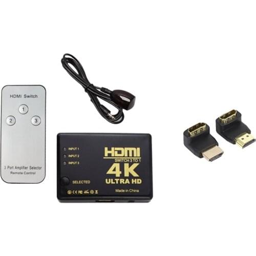 4Kx2K HDMI Switch 3X1 3 Port Switcher Selector 3D 1080P & Combo 3D & 4K Supported HDMI 90 Degree and 270 Degree Adapter