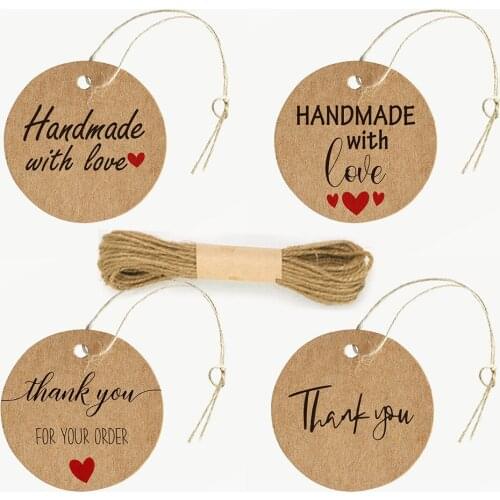 50pcs Handmade With Love Gift Tags With String Rectangular Gift Labels For Business Christmas Wedding Birthday Thanksgiving Gift